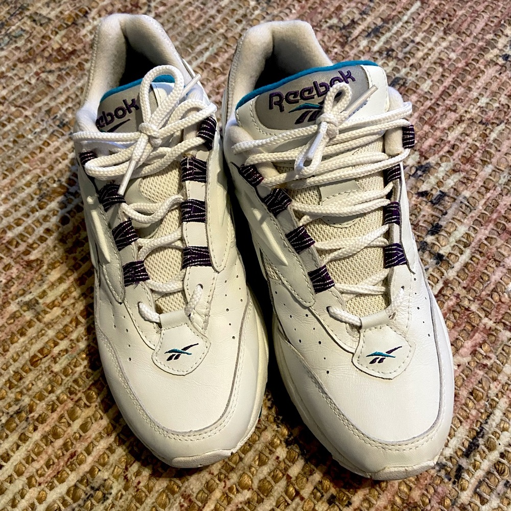 Reebok White Sneakers with Purple and Teal Accents